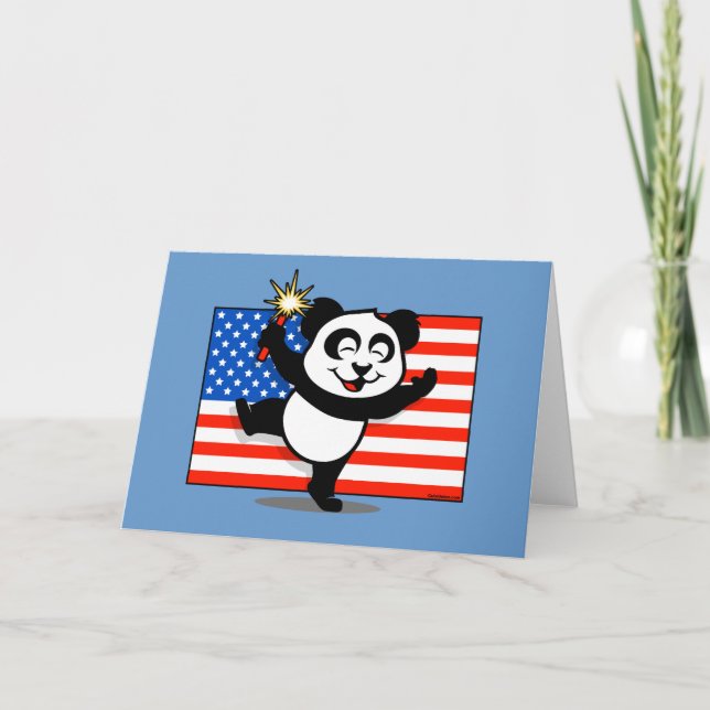 Carte Panda patriotique avec le drapeau américain (Devant)