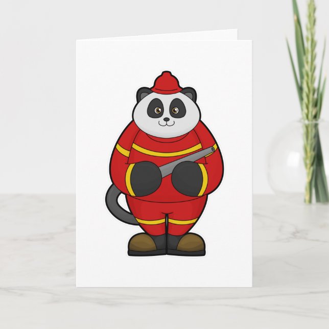 Carte Panda pompier avec tuyau d'arrosage (Devant)