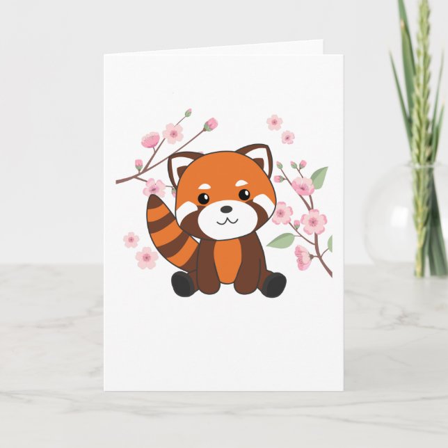 Carte Panda Rouge Animaux Doux Pour Kawaii Kawaii (Devant)