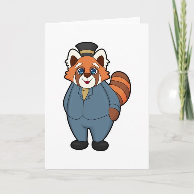 Carte Panda rouge en chambre avec Casquette (Devant)