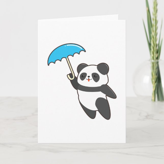 Carte Panda sous la pluie avec un parapluie (Devant)