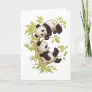 Carte Pandas jouant dans un arbre