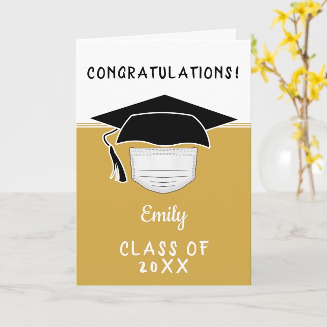 Carte Pandemic Graduate Graduate Cap avec masque facial (Fleur jaune)