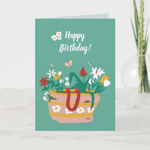 Carte Panier à fleurs Joyeux texte d'anniversaire - vert