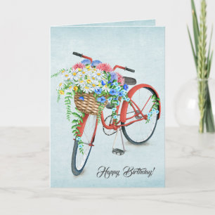 Carte Panier à fleurs rouge Anniversaire