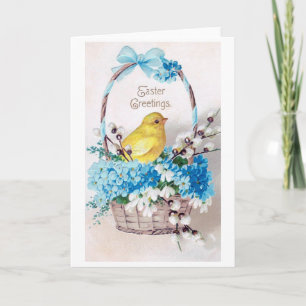 Carte Panier de bouquet de poussin de Pâques vintage