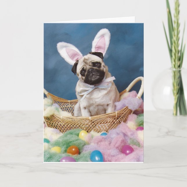 Carte Panier de chien Pug du lapin de Pâques (Devant)