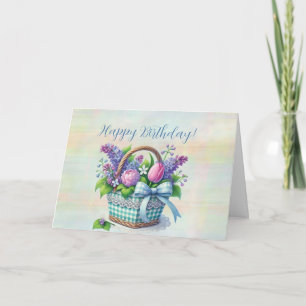 Carte Panier de Fête d'Anniversaire de Bouquet de Printe