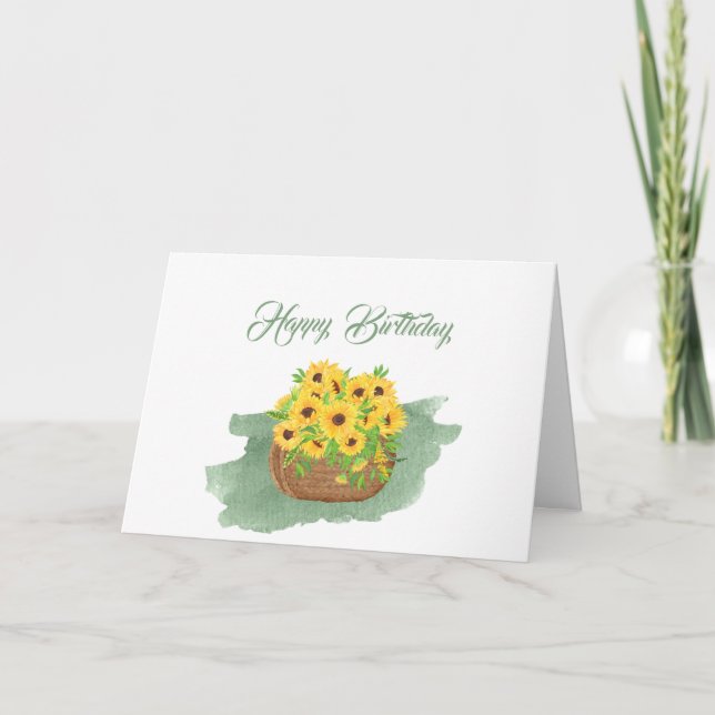 Carte Panier Jaune Tournesol Aquarelle Florale Anniversa (Devant)