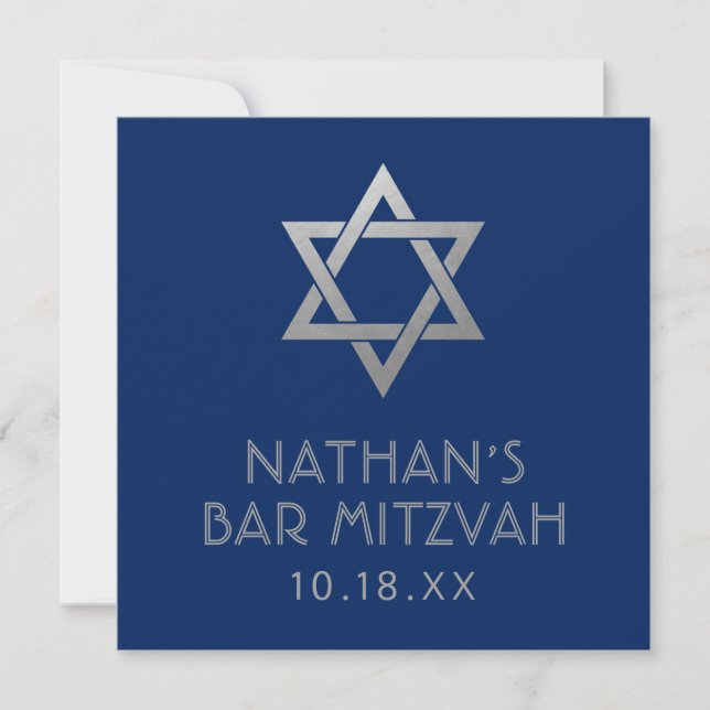 Carte Panneau Bar Mitzvah Blue Silver Star de David Mini (Devant)