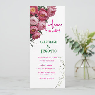 Carte Panneau de bienvenue de mariage floral rose élégan