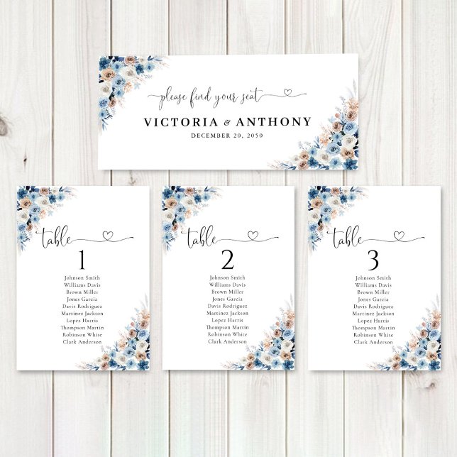 Carte Panneau de la tête du Mariage Floral Boho bleu (Créateur téléchargé)