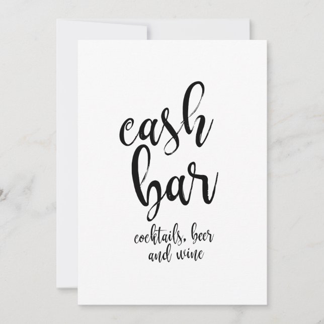 Carte Panneau de mariage calligraphié abordable Cash Bar (Devant)