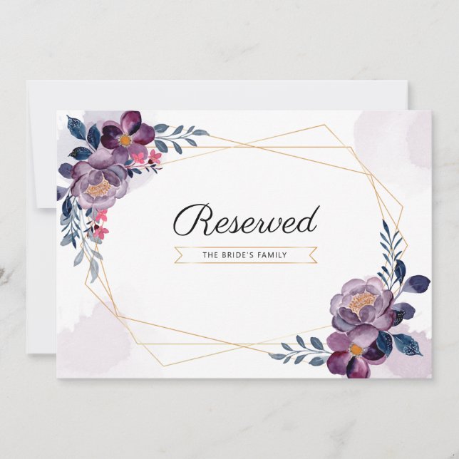 Carte Panneau de Mariage géométrique Floral Violet Réser (Devant)