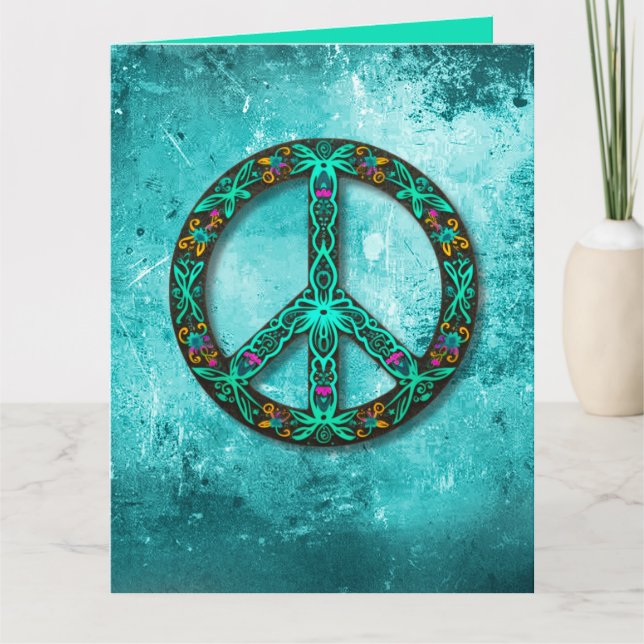 Carte Panneau de Paix Turquoise Rose (Devant)