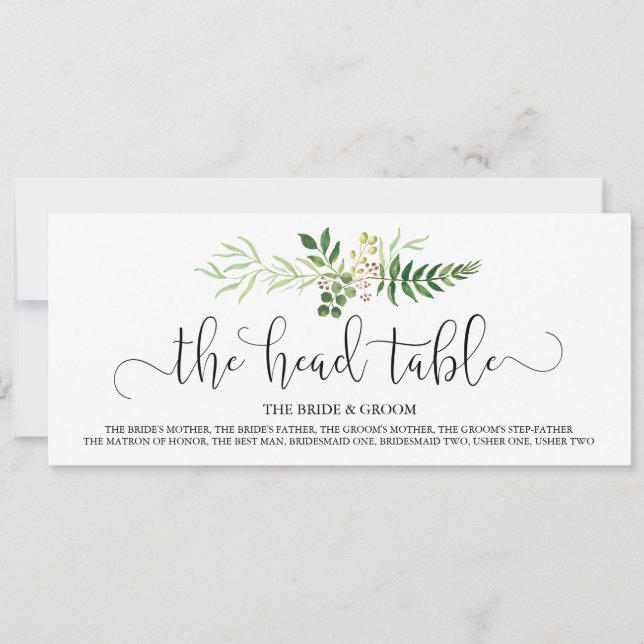 Carte Panneau de table de mariage, verdure et écriture r (Devant)