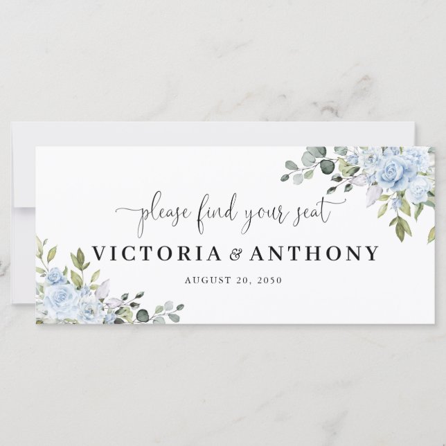 Carte Panneau de table de tête de mariage botanique bleu (Devant)