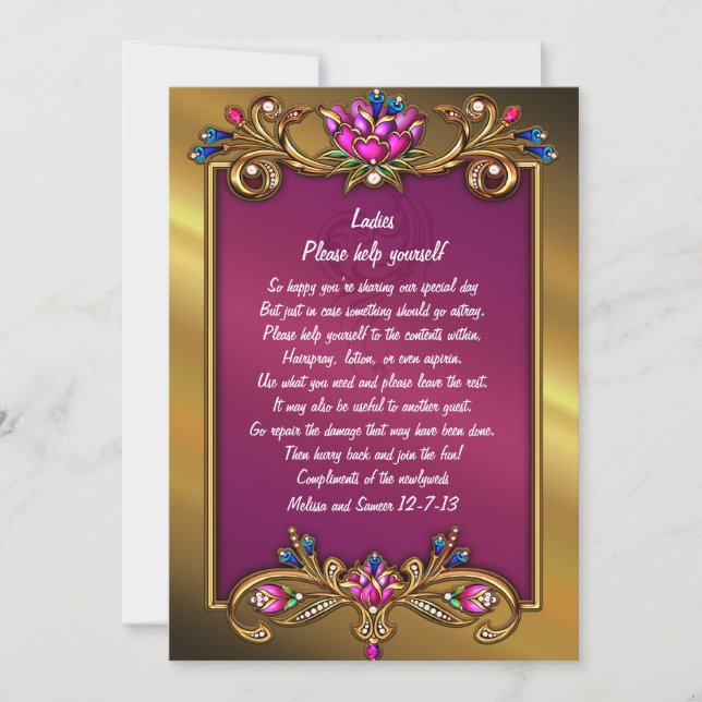 Carte Panneau Mariage à cadre fleuri orange or (Devant)