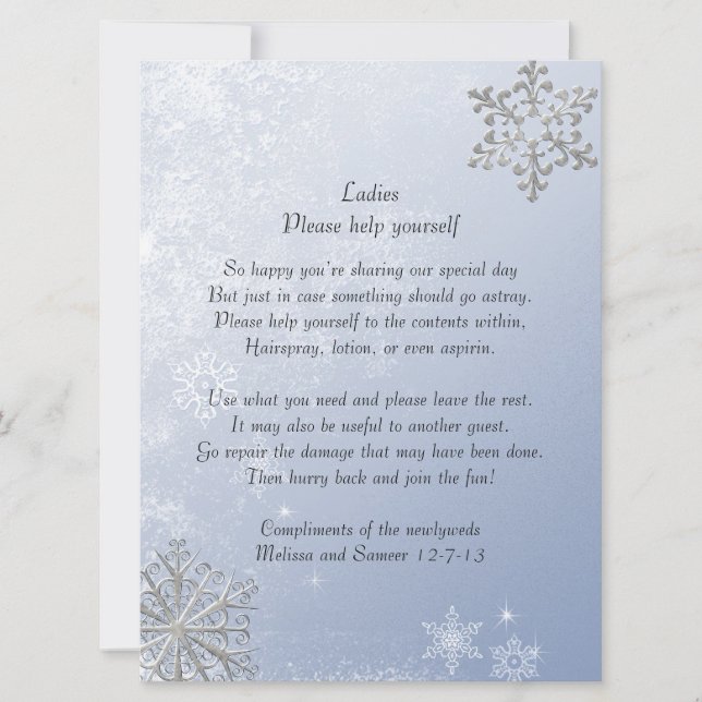 Carte Panneau Mariage Crystal Blue Winter Snowflake (Devant)
