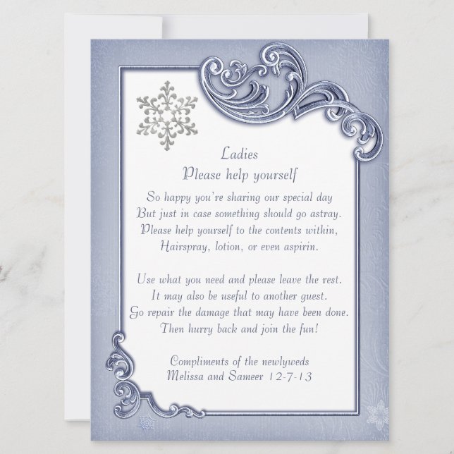 Carte Panneau Mariage du cadre d'hiver bleu cristal (Devant)