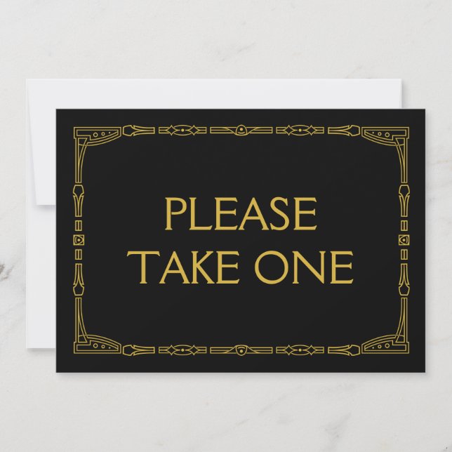 Carte Panneau Mariage Gold Art Déco "S'il vous plaît pre (Devant)
