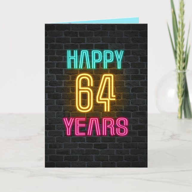 Carte Panneau néon en brique pour 64ème anniversaire (Devant)