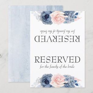 Carte Panneau réservé Mariage aux fleurs rose bleu foncé