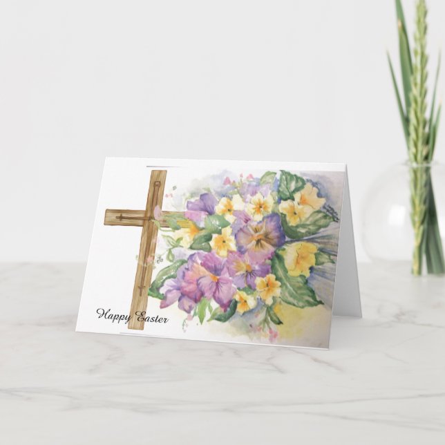 Carte Panneaux d'aquarelle Lilak avec croix pour Pâques (Devant)