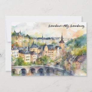 Carte Panorama Vue Peinture Aquarelle Ville de Luxembour