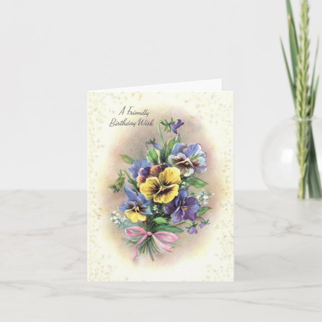 Carte Pansies d'anniversaire vintages (Devant)