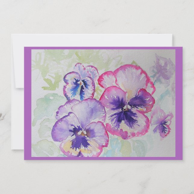 Carte Pansies parfaites rose Aquarelle violet Salut (Devant)