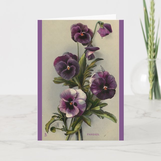 Carte Pansies vintages pourpres, (Devant)