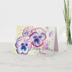 Carte Pansy Panies Purple Fleurs Florales Aquarelle Nom