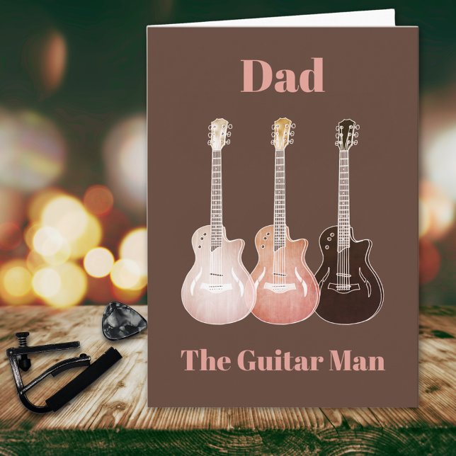 Carte Papa Acoustique électrique Guitare Fête des pères  (Dad the guitar man cool rustic music themed Father’s Day greeting card )