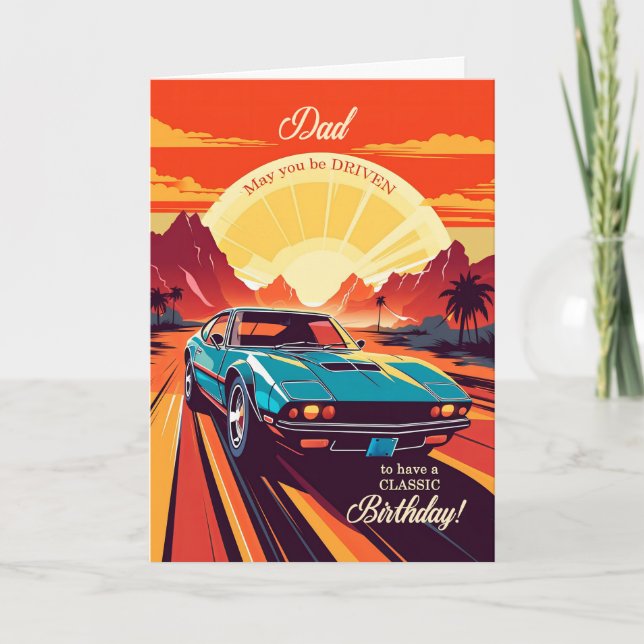 Carte Papa Anniversaire Classique Voiture Rétro les anné (Devant)