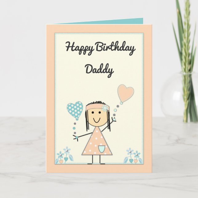 Carte Papa Anniversaire de la petite fille saluant (Devant)