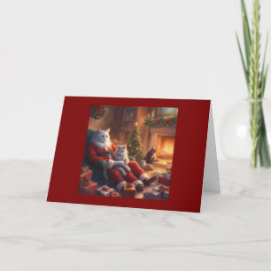 Carte Papa Chat en Père Noël avec des chatons à Noël