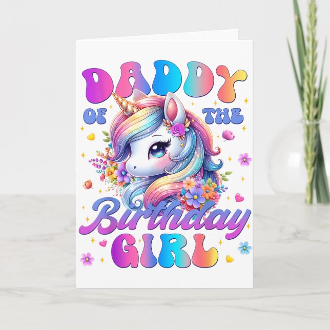 Carte Papa de la fille d'anniversaire Licorne Fleur Fami (Devant)