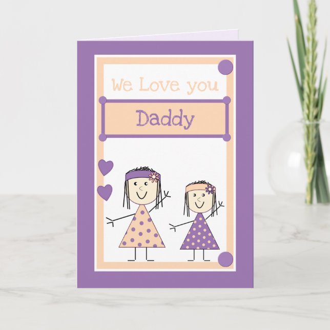 Carte Papa de petites filles violet voeux d'anniversaire (Devant)