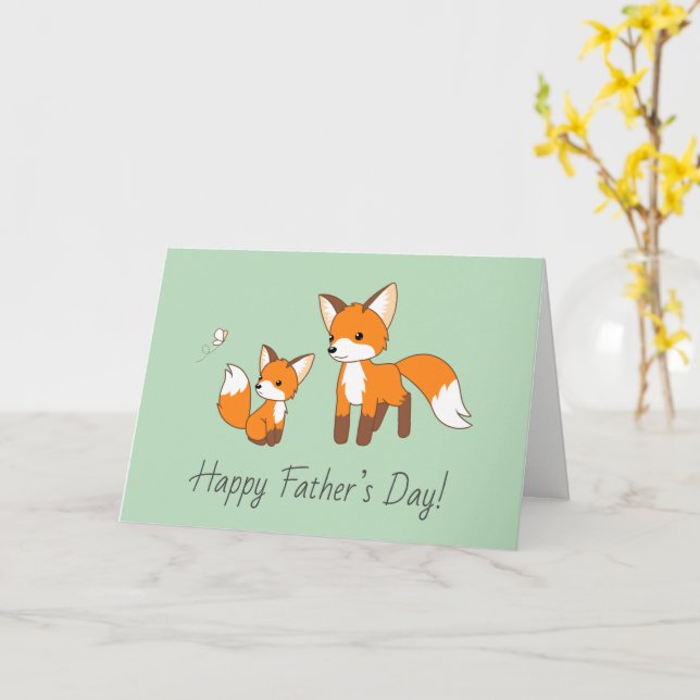 Carte Papa et Kit Fox Fête du Père Blanc vert (Fleur jaune)