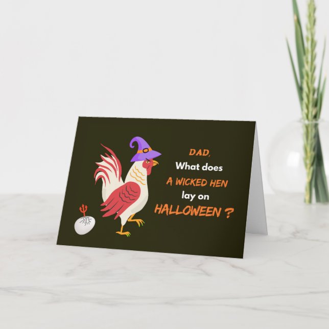 Carte Papa Halloween avec la poule perdue et l'oeuf défi (Devant)