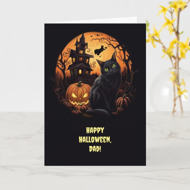 Carte Papa Halloween Personnalisable Texte Sorcière amus (Fleur jaune)