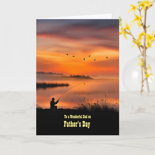 Carte Papa Happy Pêcheur de Fête des pères sur la banque (Fleur jaune)