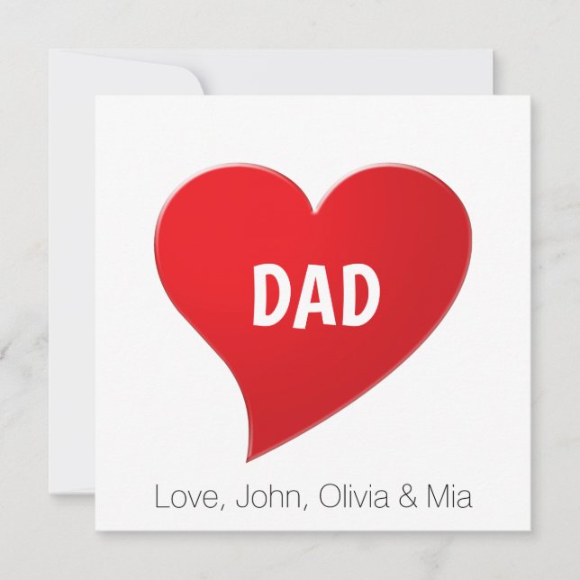 Carte Papa rouge grand coeur message personnalisé enfant (Devant)