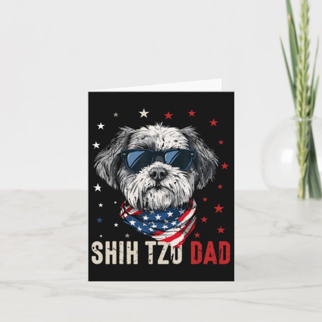 Carte Papa Shih Tzu Drôle Usa Étoiles 4 Juillet Fête Des (Devant)