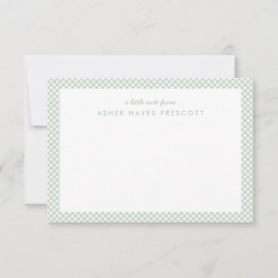 Carte Papeterie enfantine simple mignonne vert gingham