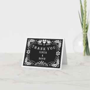 Carte Papier noir picado mariage photo Merci