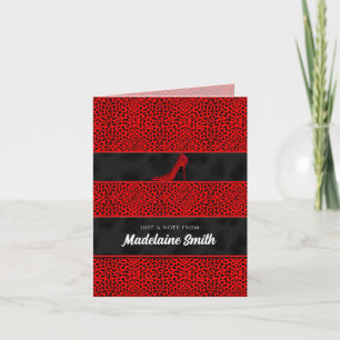 Carte Papier rouge Cheetah avec talon haut et nom