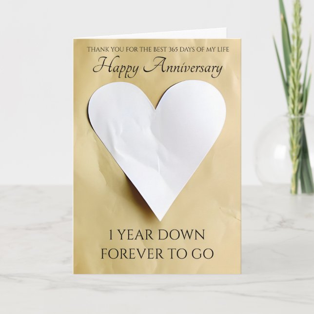 Carte Papier traditionnel 1er anniversaire Coeur (Devant)