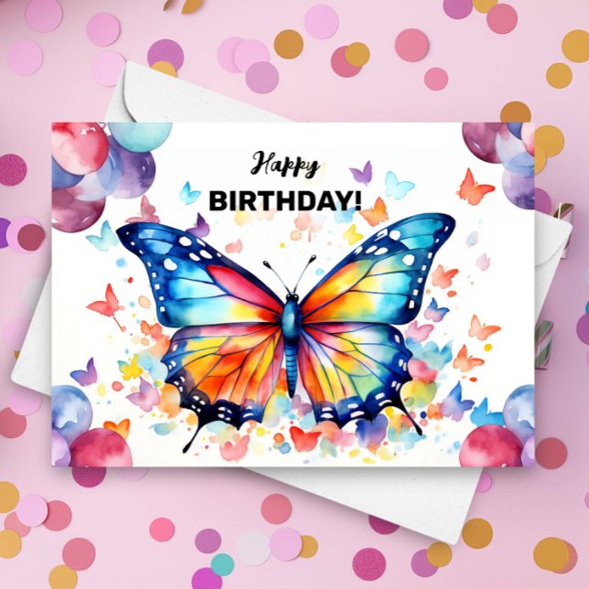 Carte Papillon aux ballons de couleurs vives Anniversair (Créateur téléchargé)